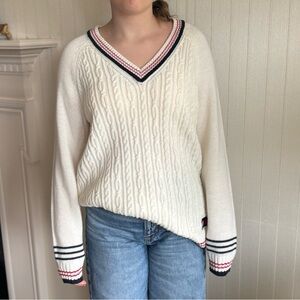 Tommy Hilfiger white and red cable knit sweater